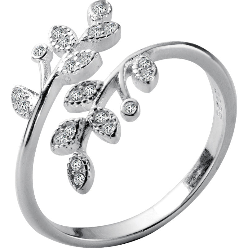 Leaf Branch Open Ring - 925 Sterling Silver