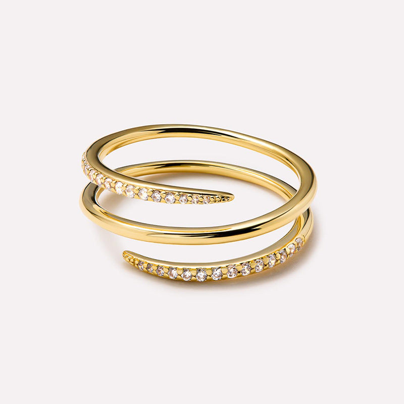 Double Wrap Pavé Spiral Ring - Gold Plated 925 Sterling Silver