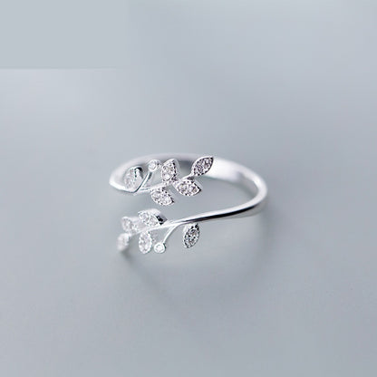 Leaf Branch Open Ring - 925 Sterling Silver
