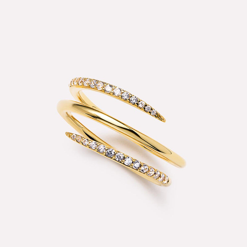 Double Wrap Pavé Spiral Ring - Gold Plated 925 Sterling Silver