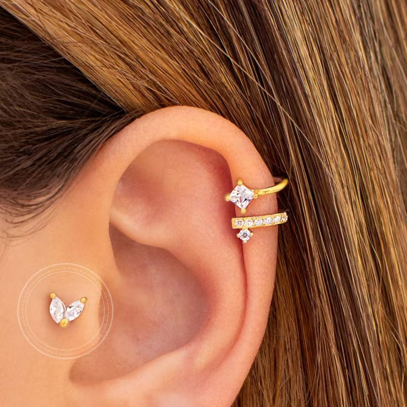 Tiny Leaf Marquise Stud Earrings - Gold Plated 925 Sterling Silver