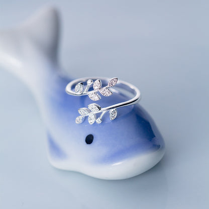 Leaf Branch Open Ring - 925 Sterling Silver