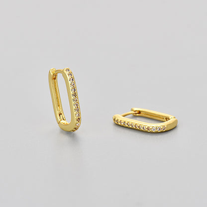 Pavé Oval Huggie Hoop Earrings - Gold Plated 925 Sterling Silver