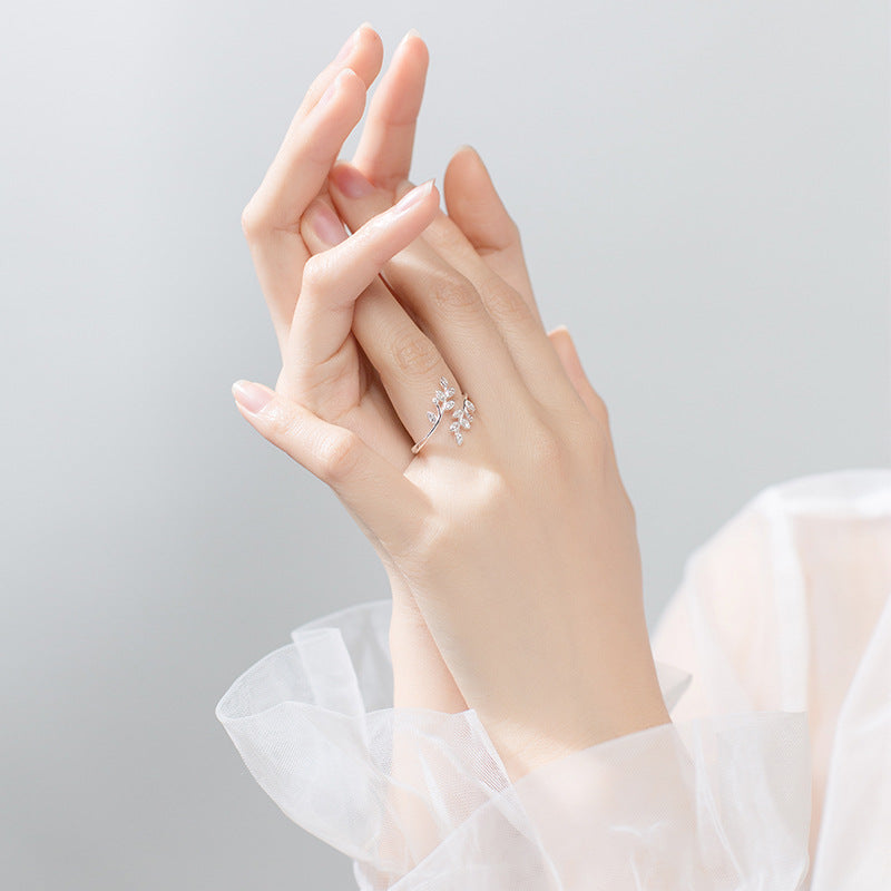 Leaf Branch Open Ring - 925 Sterling Silver