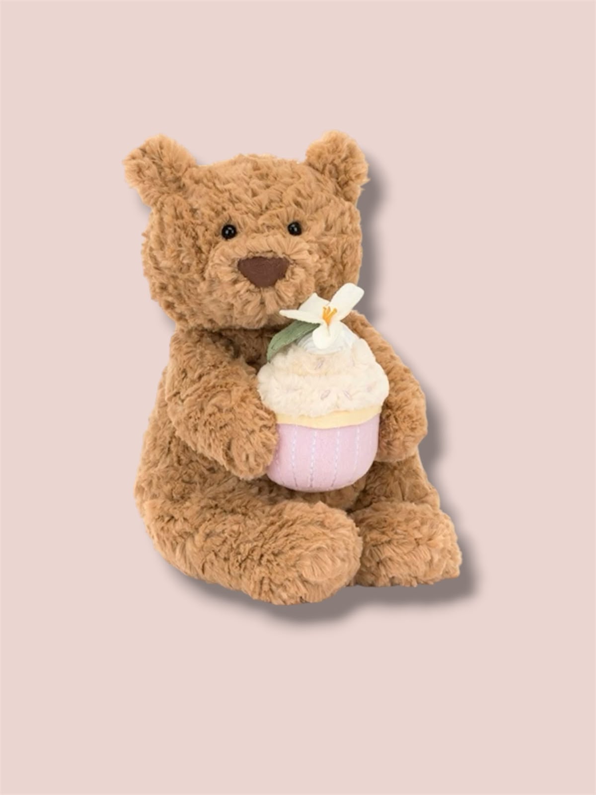 Sweetheart Brown Teddy Bear Plush with Pink Cupcake - 26 cm
