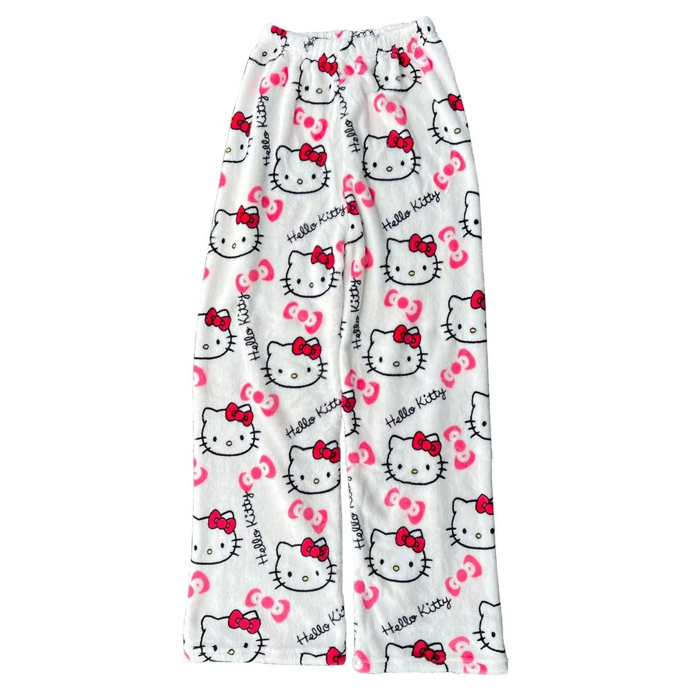 White hello kitty pajama pants (winter material)(خامة شتوية)