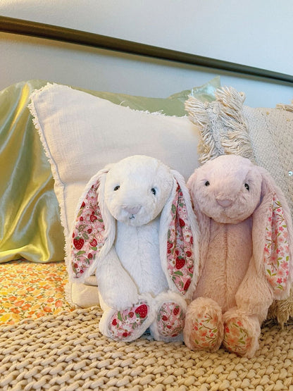 Floral and strawberry Bunny plush - white - 30 cm
