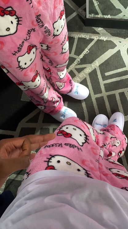 Pink hello kitty pajama pants (winter material)(خامة شتوية)