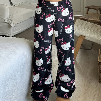 Black hello kitty pajama pants (winter material)(خامة شتوية)
