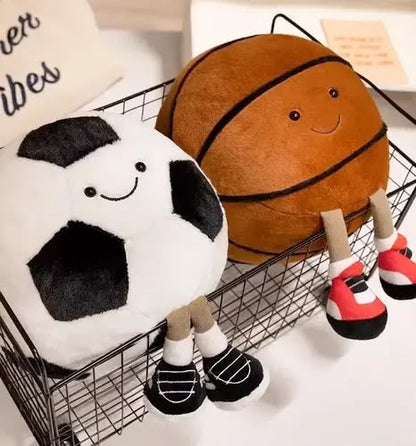 Kawaii Sports Ball Plushies – Basketball & Football - 30 cm
