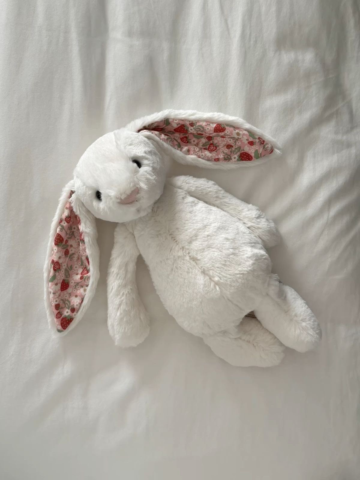 Floral and strawberry Bunny plush - white - 30 cm