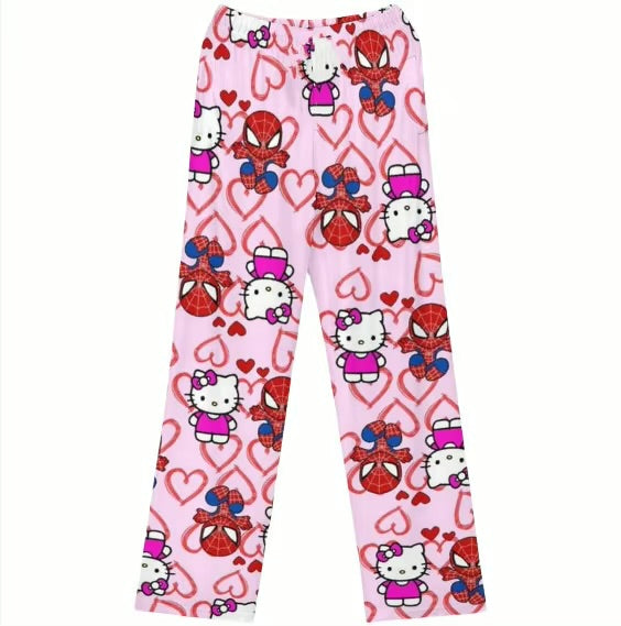Spider man and hello kitty pajama pants (summer material)(خامة صيفية)