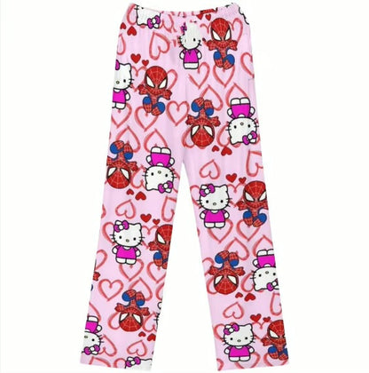Spider man and hello kitty pajama pants (summer material)(خامة صيفية)