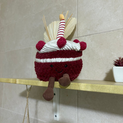 Red velvet birthday cake plush toy - 18 cm
