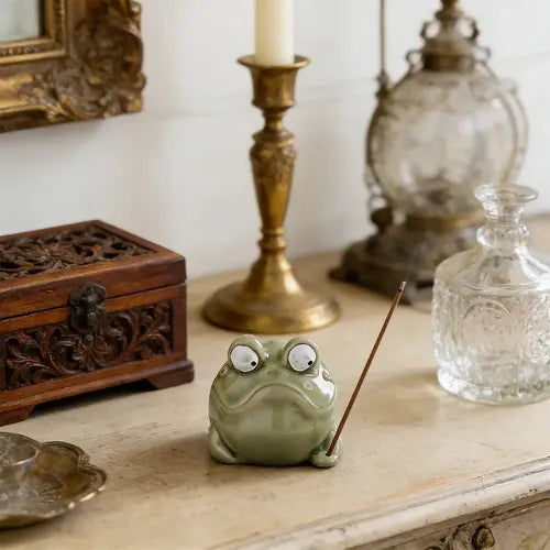 Quirky Ceramic Frog Incense / Bakhur Holder