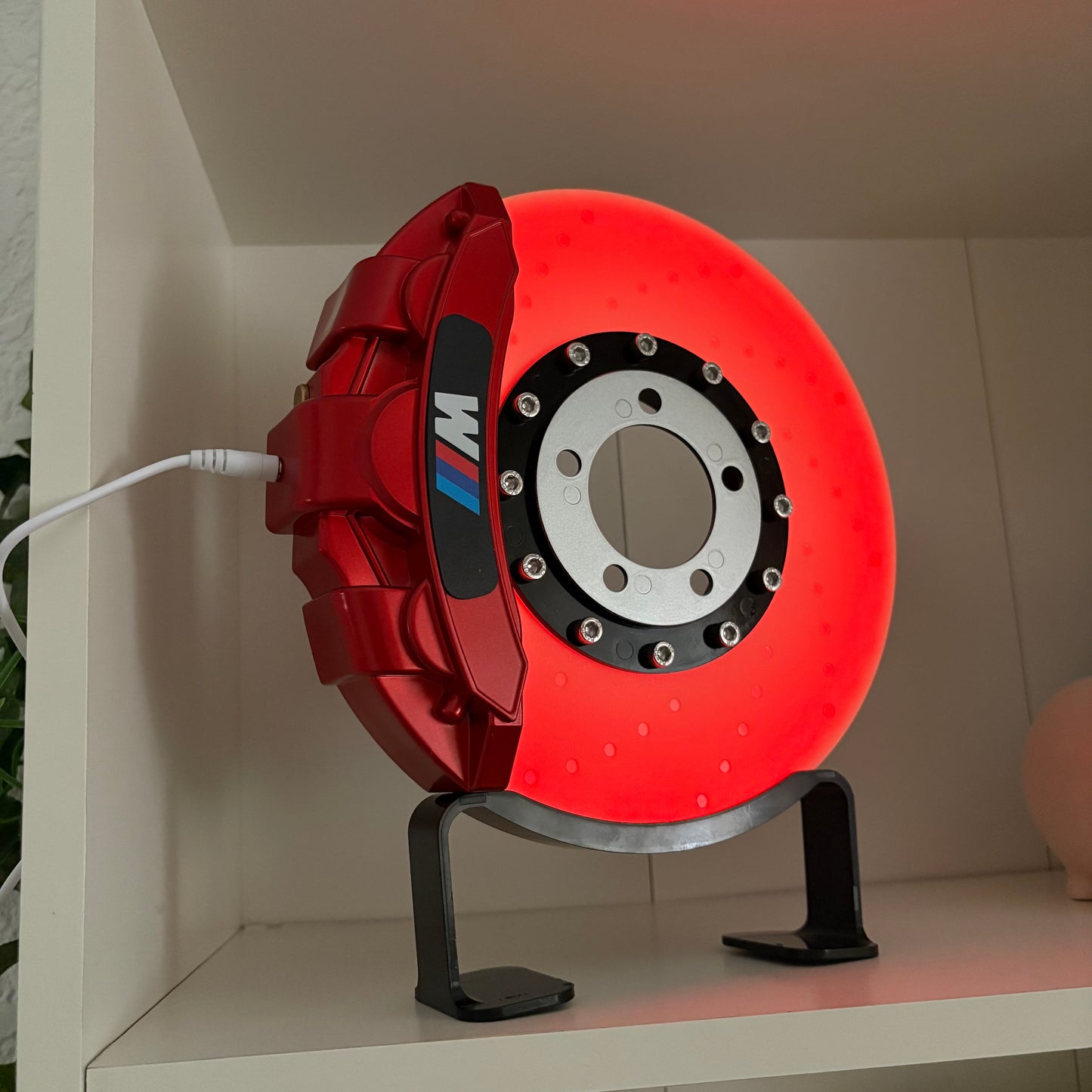 Rechargeable LED Brake Disc Desk Lamp – Cordless Red Glow Racing Caliper Light
