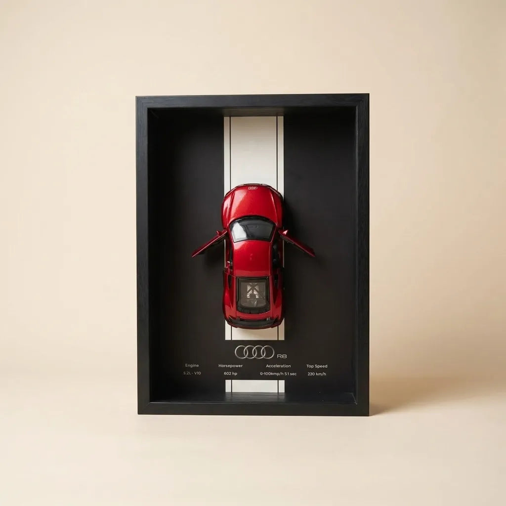 Audi R8 3D Shadow Box Wall Art - Red - 32cm x 23cm
