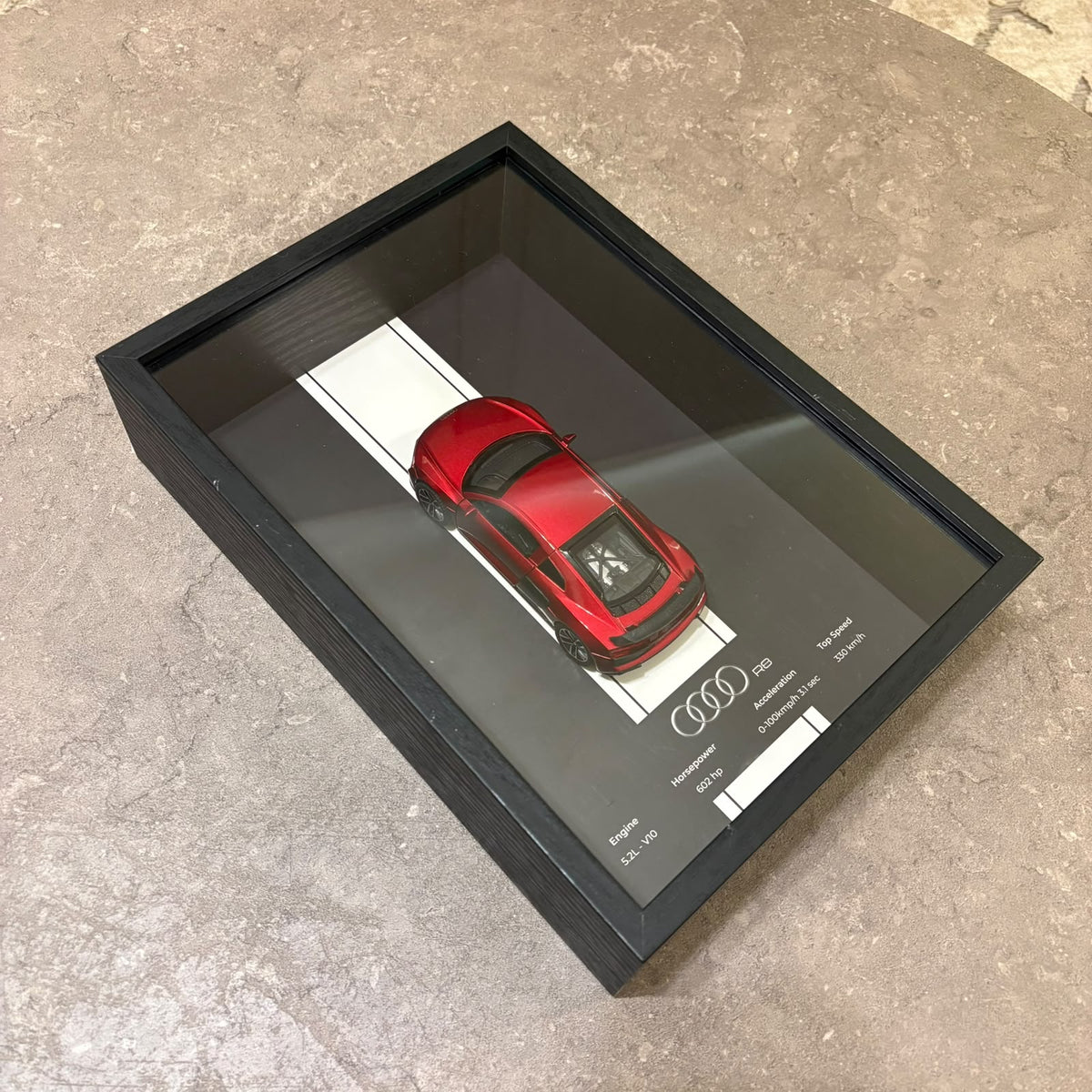 Audi R8 3D Shadow Box Wall Art - Red - 32cm x 23cm