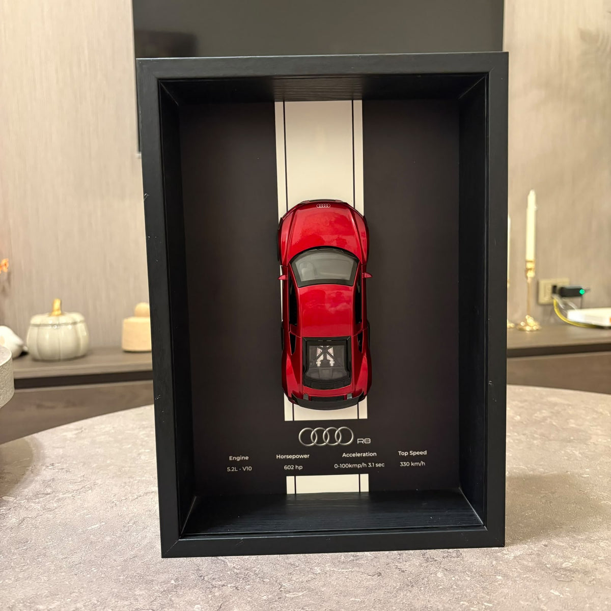 Audi R8 3D Shadow Box Wall Art - Red - 32cm x 23cm