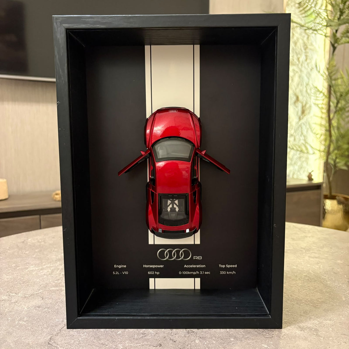 Audi R8 3D Shadow Box Wall Art - Red - 32cm x 23cm