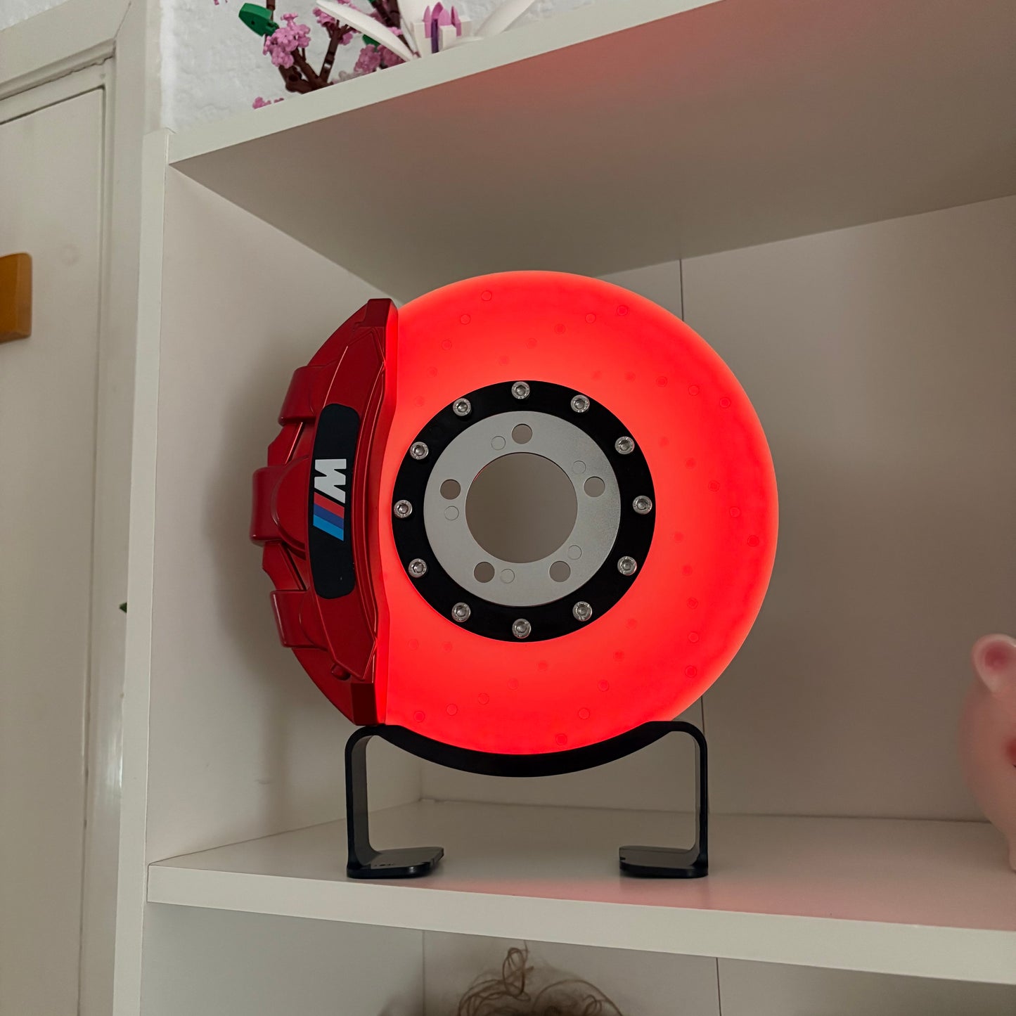 Rechargeable LED Brake Disc Desk Lamp – Cordless Red Glow Racing Caliper Light