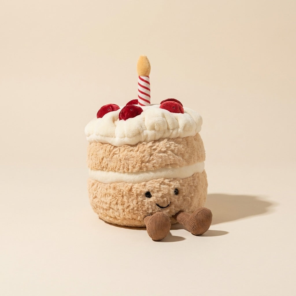 Birthday Cake Plush Toy – Soft Layered Celebration Cake Plushie with Candle