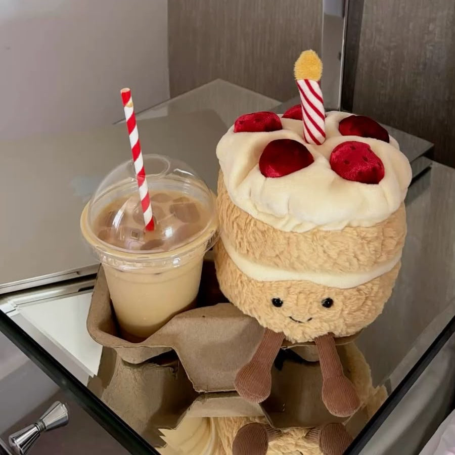 Birthday Cake Plush Toy – Soft Layered Celebration Cake Plushie with Candle