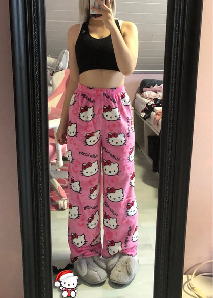 Pink hello kitty pajama pants (winter material)(خامة شتوية)