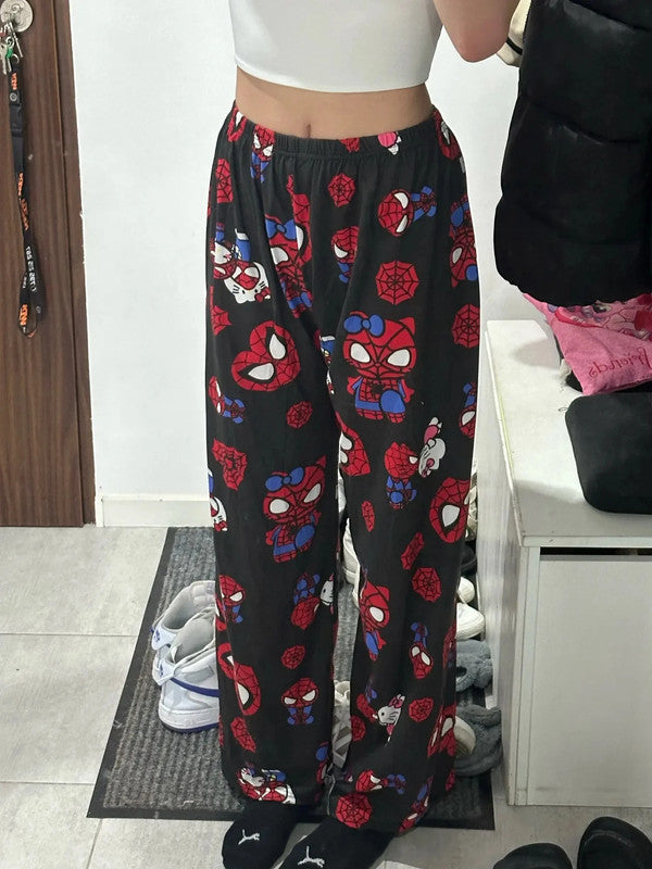 Spider man and hello kitty pajama pants (summer material)(خامة صيفية)