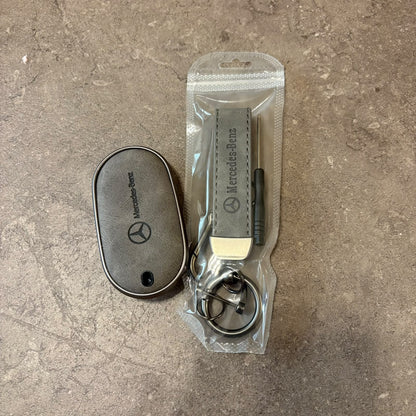 Classic Tan Leather Car Mercedes Premium Black Key Holder & Fob Protector