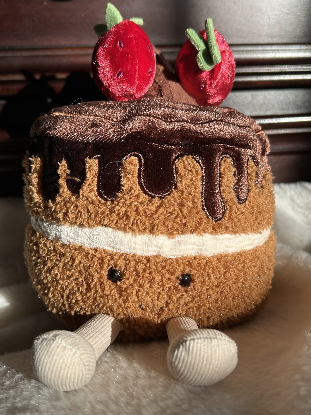 Cute Chocolate Strawberry Cake Plush Toy – Fluffy Amuseable Food Plushie & Desk Decor - 25 cm