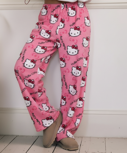 Pink hello kitty pajama pants (winter material)(خامة شتوية)