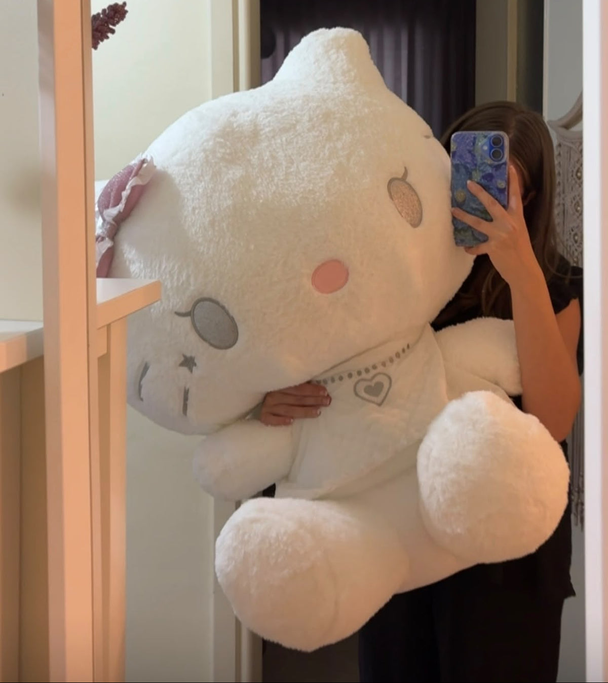 HUGE Hello Kitty Plush Doll 90 cm – Giant White Dress Stuffed Animal & Bedroom Decor