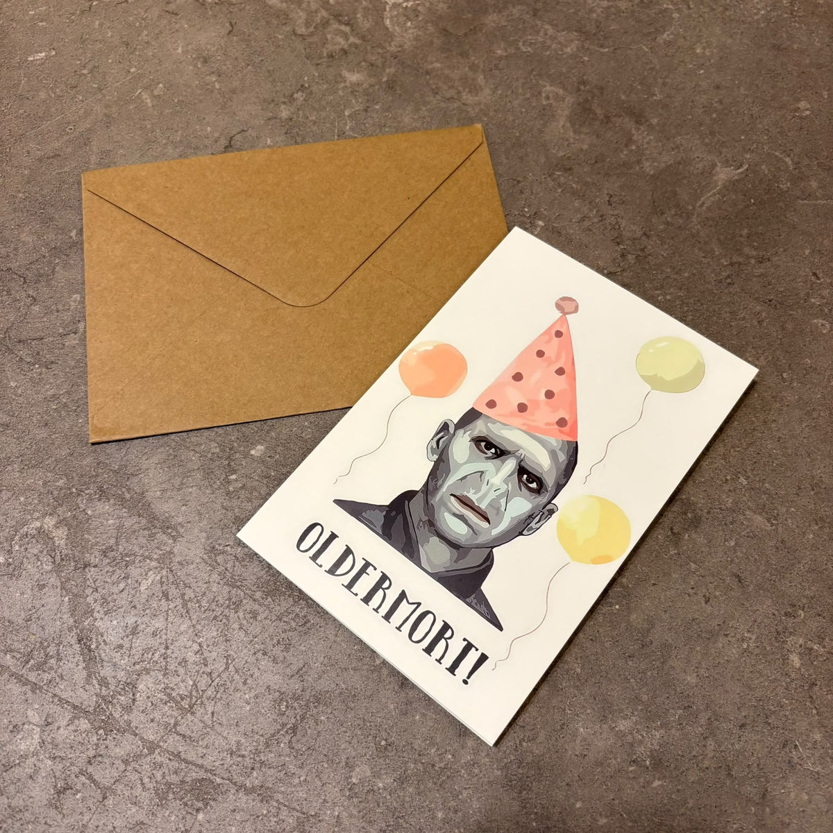 Harry Potter Birthday Card – Voldemort "Oldermort" Pun Greeting Card with Kraft Envelope