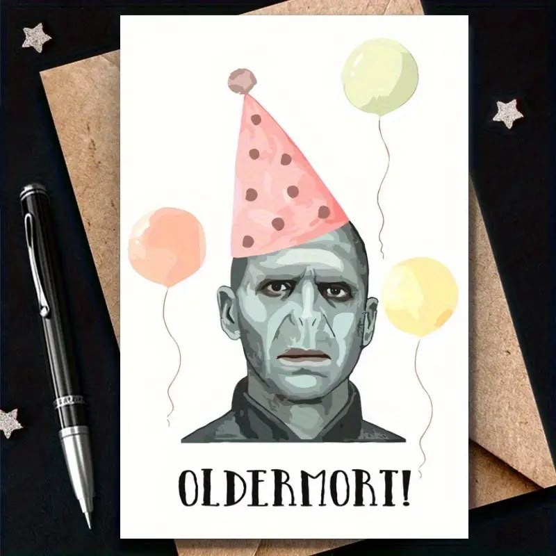Harry Potter Birthday Card – Voldemort "Oldermort" Pun Greeting Card with Kraft Envelope