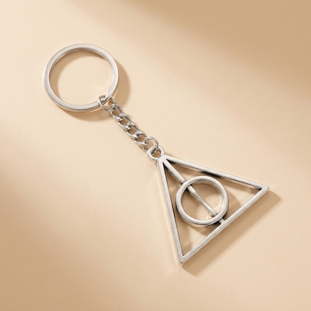 Harry Potter Deathly Hallows Keychain – Silver Metal Symbol Bag Charm & Keyring