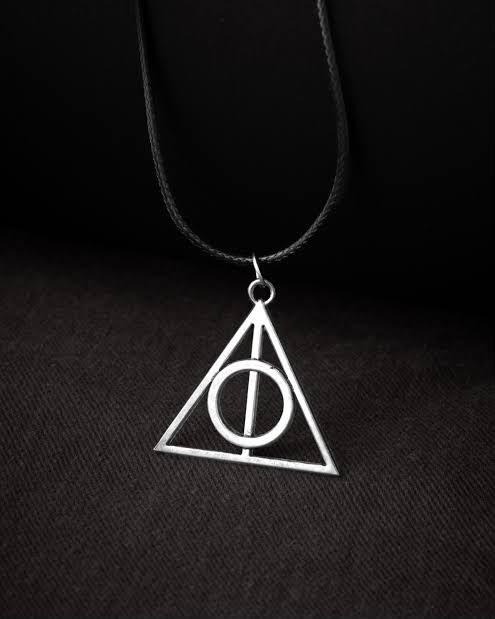 Harry Potter Deathly Hallows Pendant Necklace – Silver Symbol Pendant on Black Cord