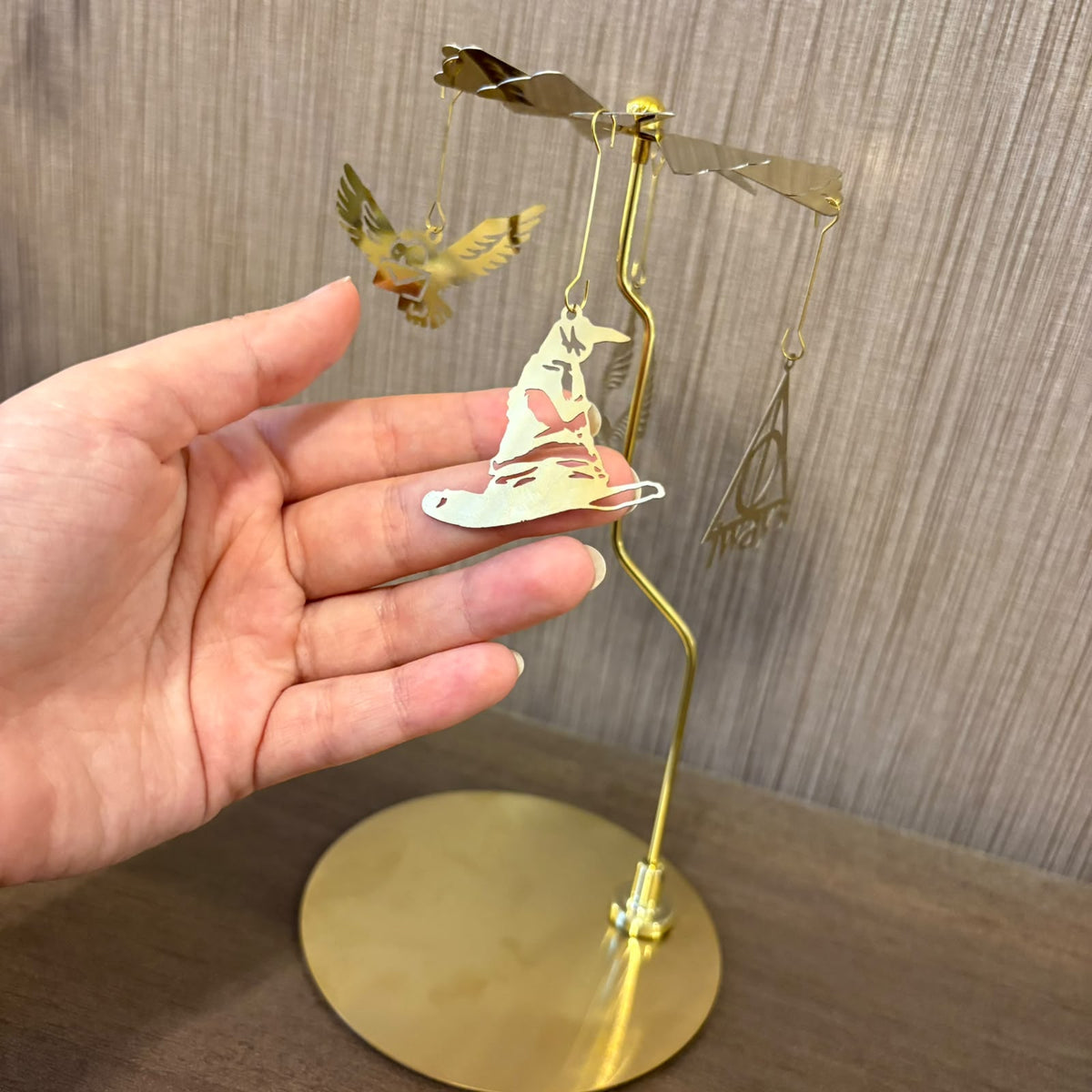 Harry Potter Rotating Metal Candle Holder Carousel – Gold Wizarding Room Decor & Table Centerpiece