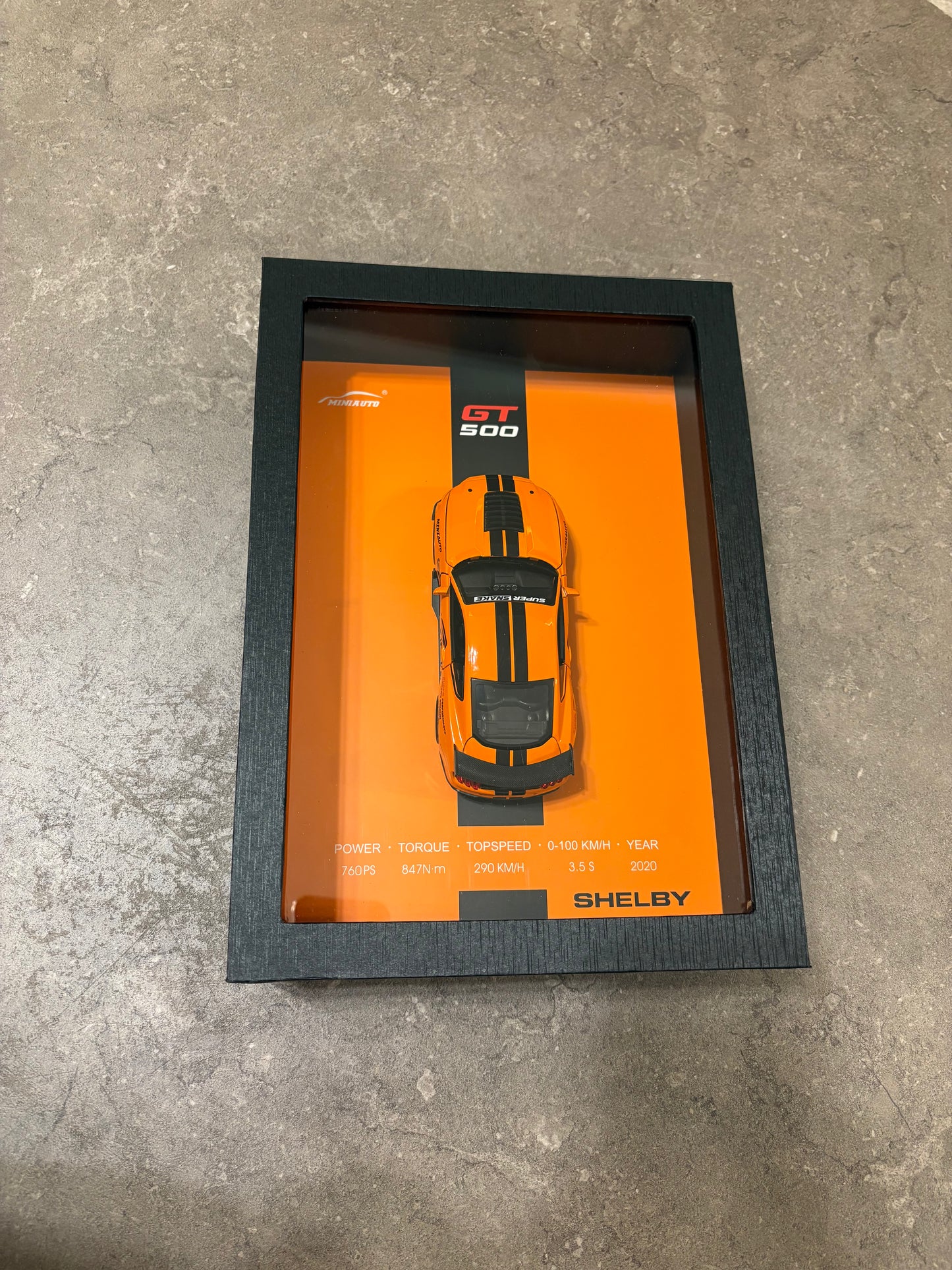 Mustang Shelby GT500 3D Shadow Box Wall Art (Orange) – 32cm x 23cm