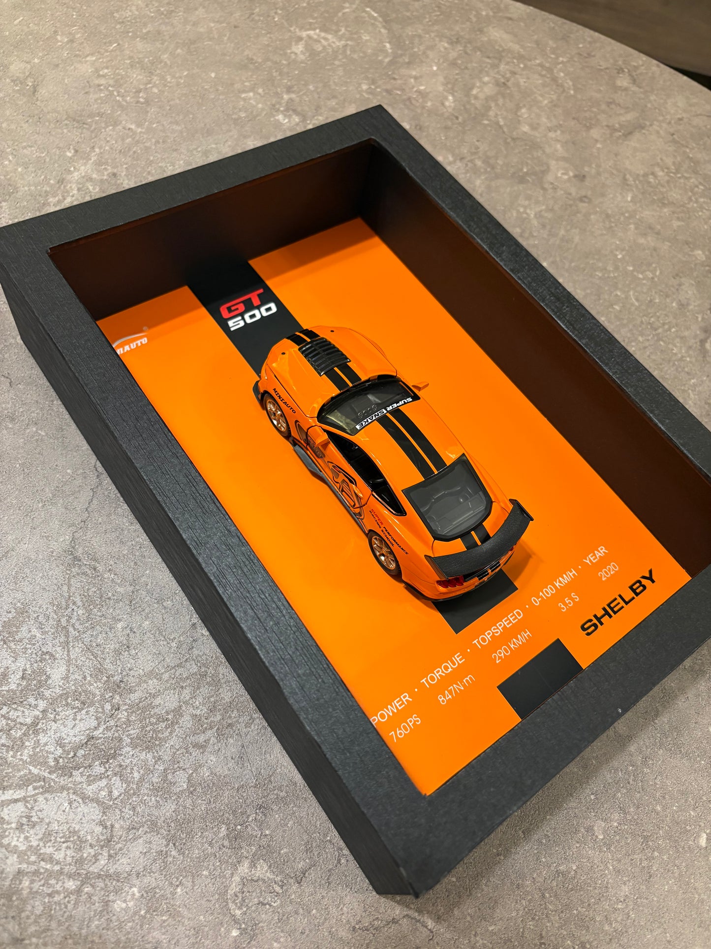 Mustang Shelby GT500 3D Shadow Box Wall Art (Orange) – 32cm x 23cm