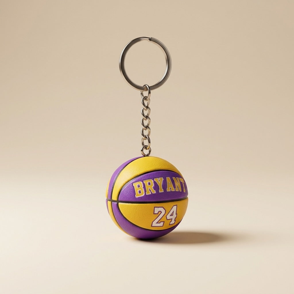 Kobe Bryant Basketball Keychain – #24 Purple & Yellow 3D Mini Basketball Keyring