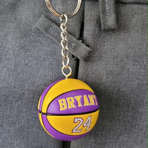 Kobe Bryant Basketball Keychain – #24 Purple & Yellow 3D Mini Basketball Keyring