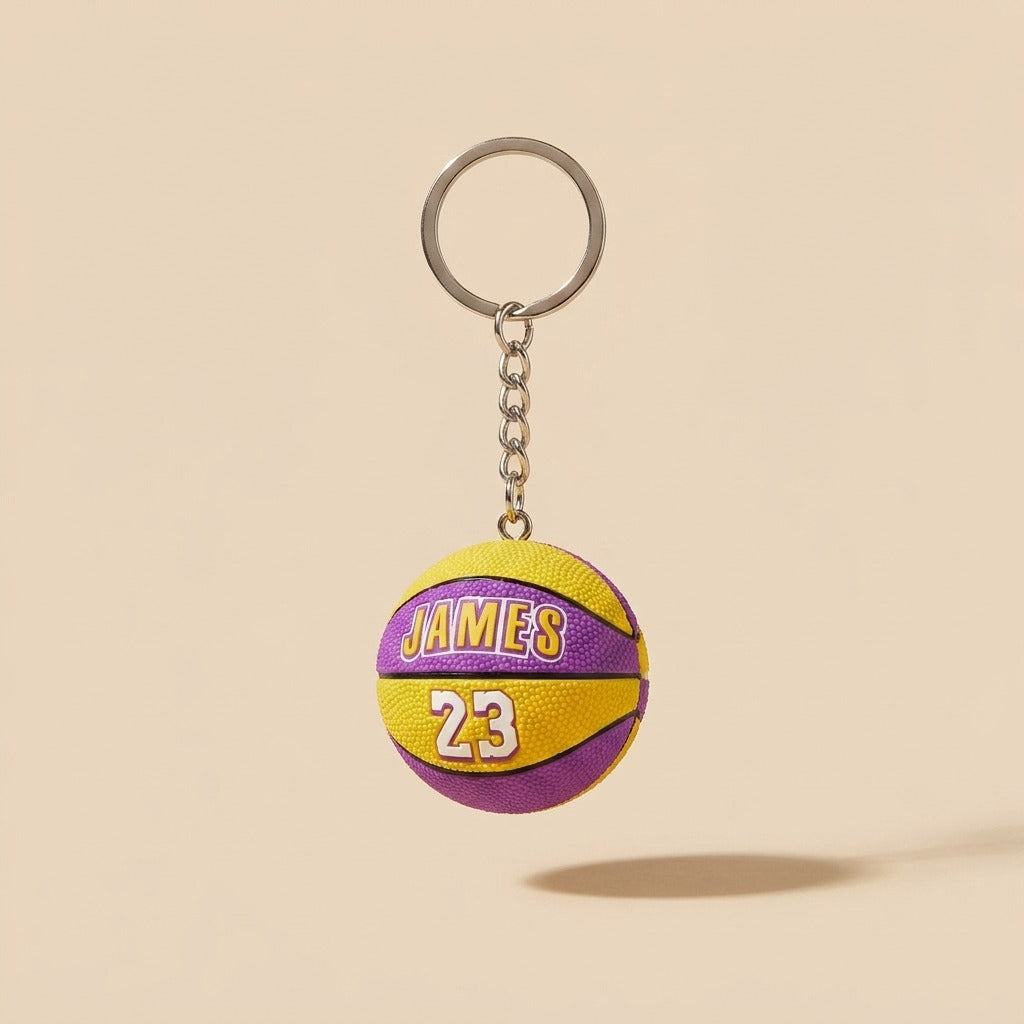 LeBron James Basketball Keychain – #23 Purple & Yellow 3D Mini Basketball Keyring