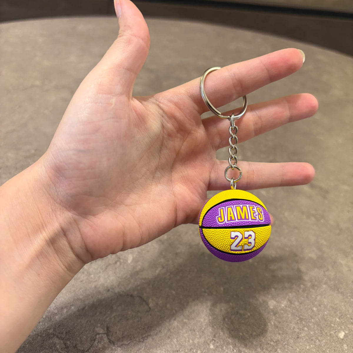 LeBron James Basketball Keychain – #23 Purple & Yellow 3D Mini Basketball Keyring