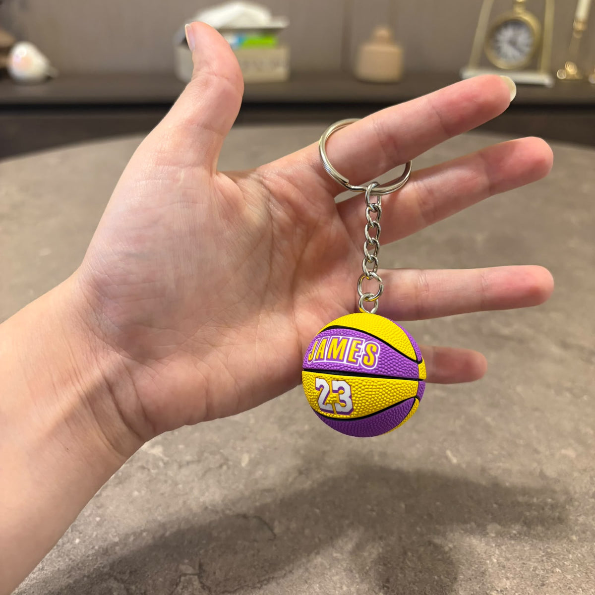 LeBron James Basketball Keychain – #23 Purple & Yellow 3D Mini Basketball Keyring