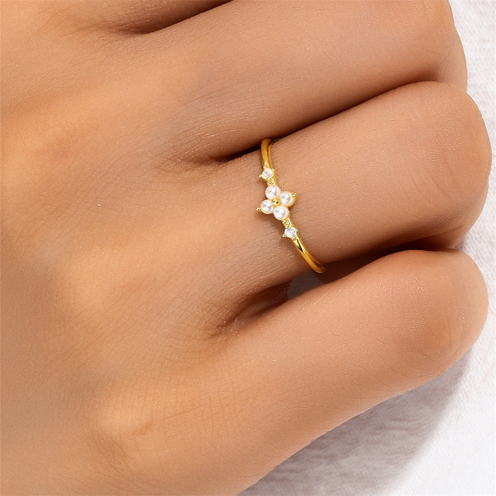 Pearl Flower Cluster Ring - Gold Plated 925 Sterling Silver