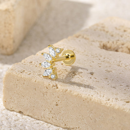 Marquise Fan Flat Back Stud Earring (Single) - Gold Plated 925 Sterling Silver