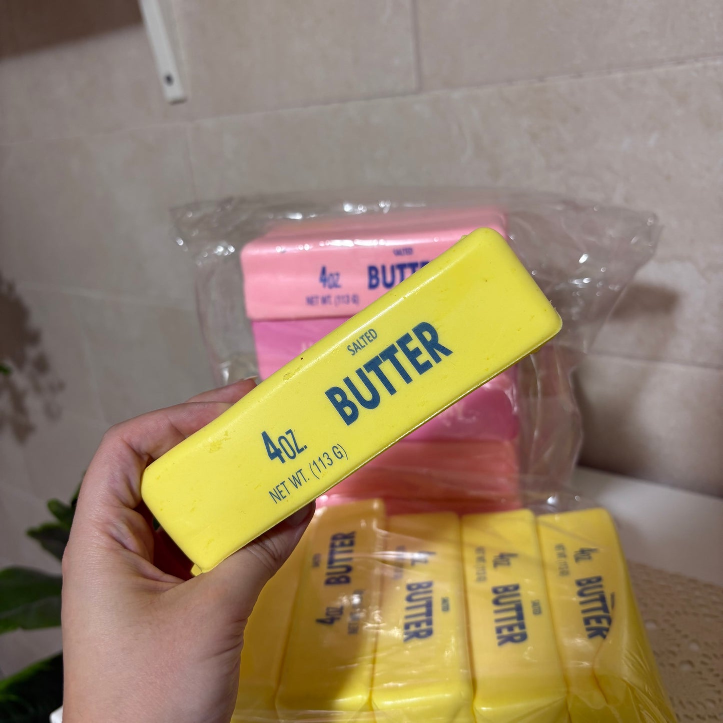 Squeeze & Stretch Butter Stick Stress Reliever Toy (Yellow & Strawberry Pink)