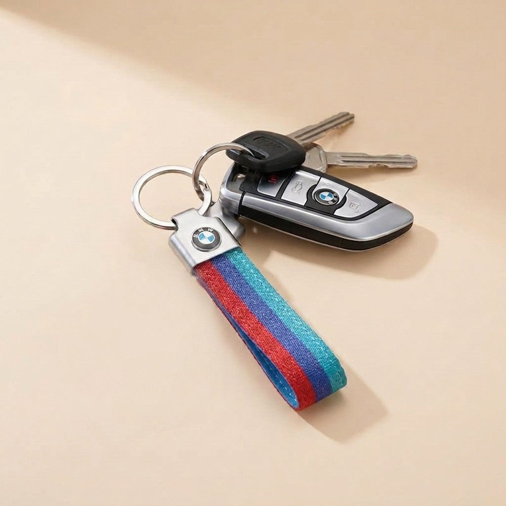 BMW M-Power Tri-Color Woven Strap Keychain