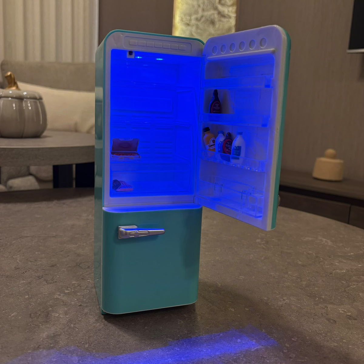 Miniature Light-Up Fridge & Food Figurine Ball Set